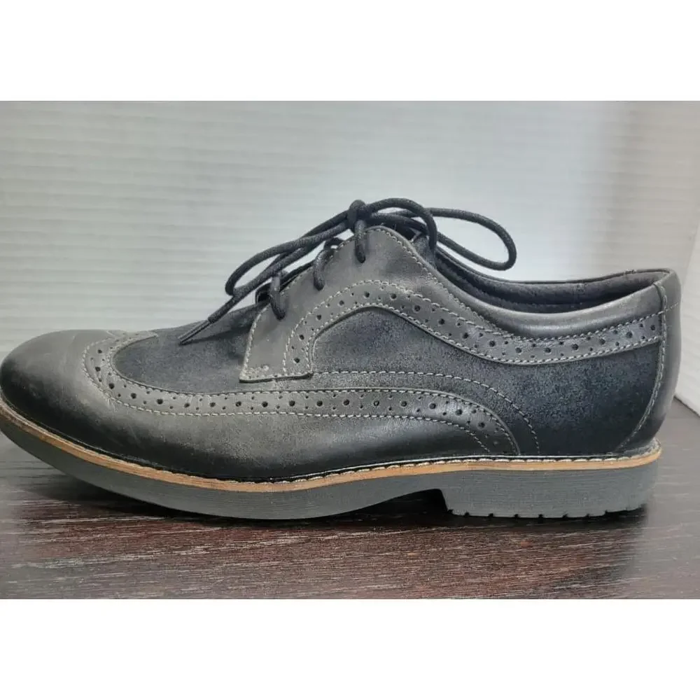 Abeo Wing Tip Oxford Dress Shoes Mens 8.5 Black Leather & Suede Lace Up